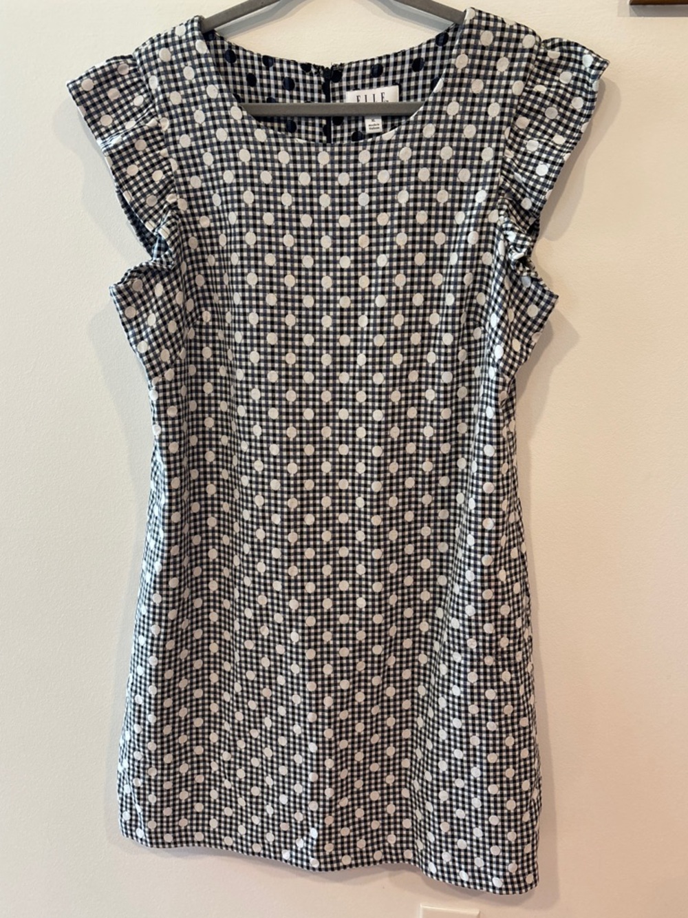 Elle Navy and White Gingham Polka Dot Mini Dress - Women’s XL